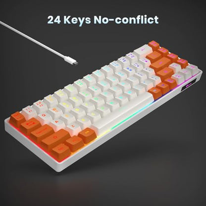 GEODMAER 65% Gaming Keyboard, LED Backlit Mini Wired Keyboard, Ultra-Compact Anti-Ghosting No-Conflict 68 Keys Membrane Gaming Wired Keyboard for PC Laptop Windows Gamer(White-Orange) - color: White-Orange