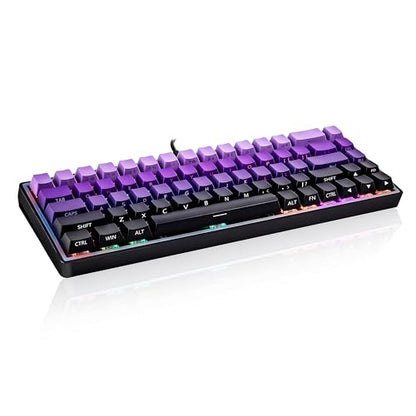 Wired 65% Mechanical Gaming Keyboard, Purple Gradient PBT Keycaps RGB Backlit Compact Mini Keyboard, Portable Ergonomic Gaming Keyboard for PC Laptop Desktop Gamers Office Work - color: Purple