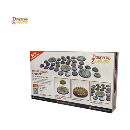 Dungeons & Lasers: Scenic Urban Bases Set - 136 Detailed Bases for Miniatures - DND Base Set for Tabletop RPG Games 5E Compatible - Unpainted and Unassembled - Ages 14+