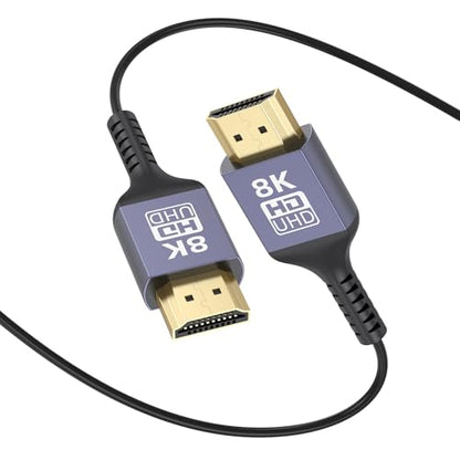Thin HDMI Cable 6.6FT 8K Slim HDMI Cable, 48Gbps Ultra High Speed Flexible HDMI 2.1 Cord with 8K@60Hz, 4K@60Hz, Dynamic HDR, 3D for Laptop, HDTV, Monitor, Projector, PS5/PS4, Xbox - size: 6FT