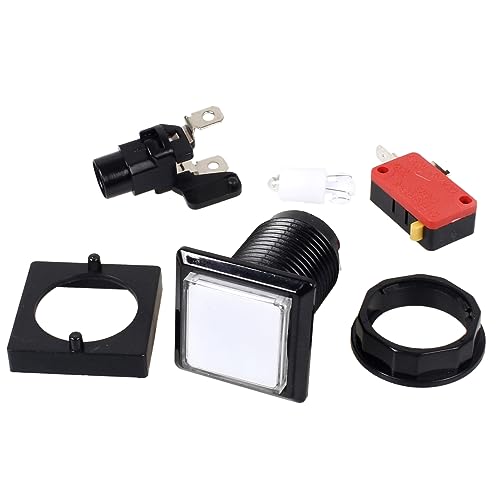 EG Starts 10x Arcade Square Shape LED Illuminated Push Button with Micro Switch Compatible for Arcade Machine Gaming Video Game Consoles Jamma Kit Parts 12V Lamp 33mm Buttons ( White Colour )