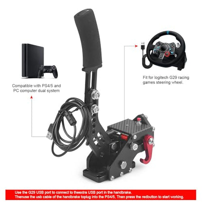 64Bit PC/PS4/PS5 USB Handbrake Upgrade SIM Racing Games Handbrake,Only compatible with Windows 10,PC USB all Steering wheel available,1.8M Cable/With Fixing Clip/Reinforced Spring