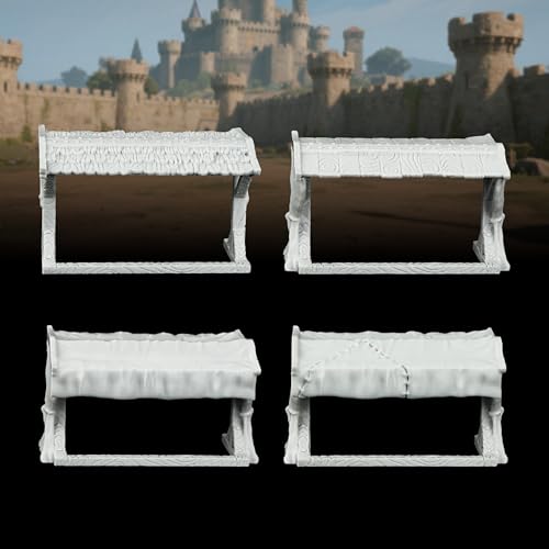 Miniature Game Market Stalls - 25mm Scale Unpainted TTRPG Merchant Tent Scenery, 4-Piece Fabric Awning Map Props for Dungeons and Dragons Wargame - Market Stall Awning (AF1104 P) - color: Af1104 P Market Stall Awning