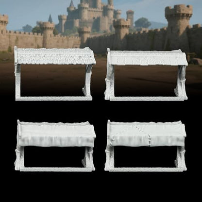 Miniature Game Market Stalls - 25mm Scale Unpainted TTRPG Merchant Tent Scenery, 4-Piece Fabric Awning Map Props for Dungeons and Dragons Wargame - Market Stall Awning (AF1104 P) - color: Af1104 P Market Stall Awning