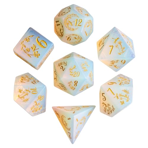 UDIXI Opal Stone DND Dice Dragonfly Gemstone Dice Set D&D for Tabletop Game | Natural Stone, Premium Gift Box, DM Gift, for Dungeons and Dragons Role Playing Games - color: Opal- Dragonfly