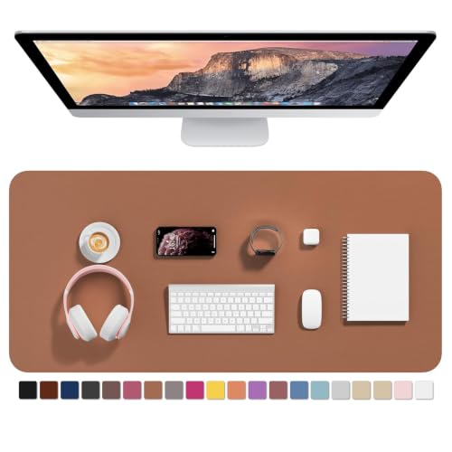 Hsurbtra Desk Pad, 35.5" x 17" PU Leather Desk Mat, XXL Extended Mouse Pad, Waterproof Desktop Blotter Protector, Non-Slip Ultra Thin Large Laptop Keyboard Writing Mat for Office Home, Dark Apricot - color: Dark Apricot, size: 35.5" x 17"