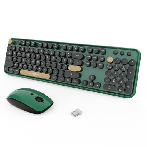 FOPETT Wireless Keyboard and Mouse Combo, 104 Keys Full-Sized 2.4 GHz Round Keycap Colorful Keyboards, USB Receiver Plug and Play, for Windows, Mac, PC, Laptop, Desktop (Black Green) - color: Green