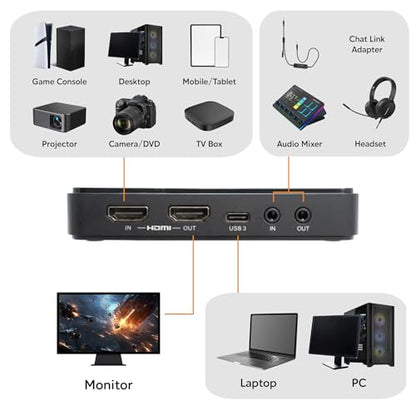 AVerMedia 4K Capture Card for Streaming,1440p120 Video Capture Device for PS5/Pro, Xbox Series X/S, Nintendo Switch, PC, compatible with Twitch, OBS, Windows, Mac - GC551G2 Live Gamer Extreme 3 - size: 4K - GC551G2 (Black)