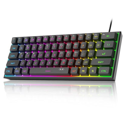 MageGee Mini 60% Gaming Keyboard, RGB Backlit 61 Key Ultra-Compact Keyboard, TS91 Ergonomic Waterproof Mechanical Feeling Office Computer Keyboards for PC, MAC, PS4, Xbox ONE Gamer(Black) - color: Black