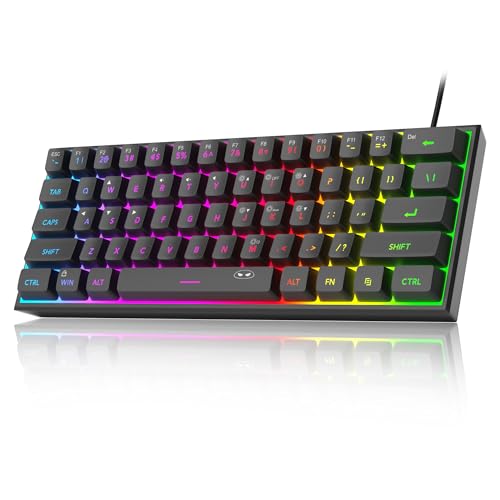 MageGee Mini 60% Gaming Keyboard, RGB Backlit 61 Key Ultra-Compact Keyboard, TS91 Ergonomic Waterproof Mechanical Feeling Office Computer Keyboards for PC, MAC, PS4, Xbox ONE Gamer(Black) - color: Black