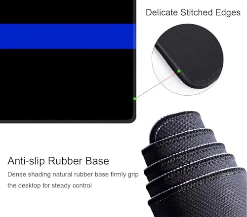 Extended Gaming Mouse Pad Big, Thin Blue Line Long Mouse Pad Large, 31.5x11.8in Non-Slip Rubber Base Black Mousepad, Stitched Edges Keyboard Mouse Mat Desk Pad - color: Thin Blue Line