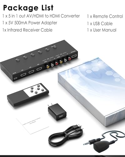 2-in-1 HDMI & AV Switcher – Play PS5 & Retro Games on 1 TV, 3 HDMI 2.0 (4K HDR) + 2 RCA Inputs – Supports Xbox Series X/Switch/Wii/PS2/N64 – HDCP 2.2, 3D, 4:3/16:9 Toggle - size: 3 Port HDMI Switch & 2 AV Inputs