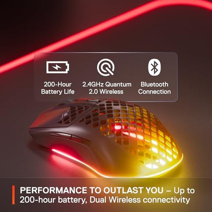 SteelSeries Aerox 3 Wireless - Holey RGB Gaming Mouse - Ultra-lightweight Water Resistant Design - 18K DPI TrueMove Air Optical Sensor- Onyx - color: Onyx, style: Gen 1