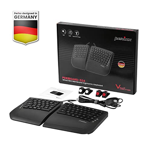 Perixx PERIBOARD-524B US, [Firmware Updated] Wired Ergonomic Split Keyboard - Up to 2 Ft Seperation - Adjustable Tilt Angle - Low Profile Membrane Keys - Black - US English - style: Wired