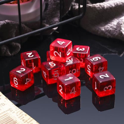 10 Pieces Polyhedral Dice Set D6 Dice 16mm Acrylic 6 Sided Dice Game Dice for Dungeons and Dragons RPG MTG DND Dice Table Games (Transparent Red) - color: Transparent Red