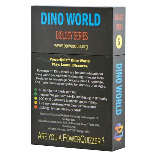 Dino World Dinosaur Trivia Game for Kids & Adults | 200 questions, 5 difficulty levels Beginner to Expert, fun facts, explanations, premium matte cards, hard storage box - style: Dino World