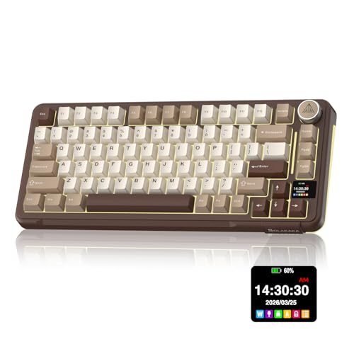 SOLAKAKA A75 PRO 75% Wireless Mechanical Keyboard with Screen and Knob, Tri-Mode Hot Swappable Gaming Keyboard, RGB Backlit Gasket Creamy Pre-lubed PBT Computer Keyboard for PC/Mac/Win,Brown - color: CreamBrown