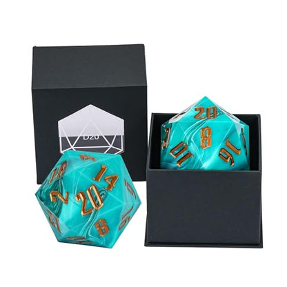 D20 Single Dice 55mm, 20 Sided DND Dice, Giant D20 D&D Polyhedral Die Large Die for RPG, Table Games (Green with White/Gold Number) - color: Green With White/Yellow Number