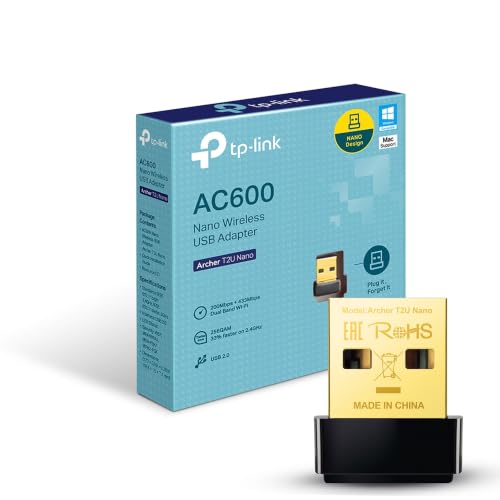 TP-Link Nano AC600 USB WiFi Adapter(Archer T2U Nano)- 2.4G/5G Dual Band Wireless Network Transceiver for PC Desktop, Travel Size, Supports Windows (11,10, 8.1, 8, 7, XP/Mac OS X 10.9-10.14) - style: AC600 WiFi