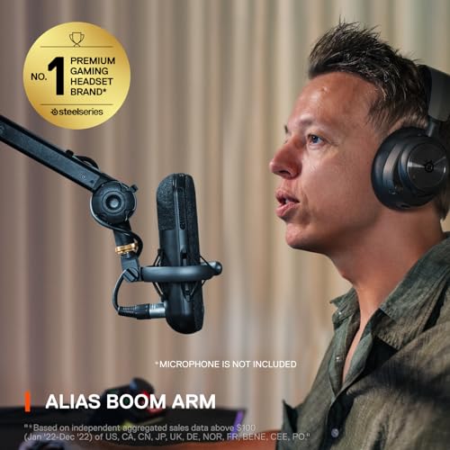 SteelSeries Alias/Alias Pro Mic Boom Arm — For Gaming, Streaming, and Podcasting — 360° Rotation — Desk Clamp — Folding Scissor Design — Hidden Springs — Cable Management — 3/8" and 5/8" Adapters - style: Boom Arm