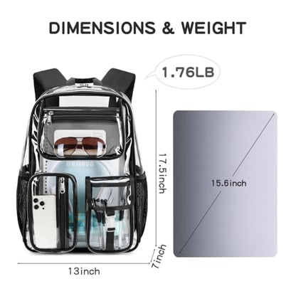 Cusangel Clear X-Large Backpack Heavy Duty Clear BookBag,17.5inch TPU Large Capacity See Through Backpack for Sport Events,Travel,Plastic backpacks for 15age+ - color: Black 17.5inch
