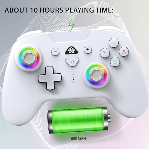 SUBSONIC Switch and Switch 2 Wireless Controller - LED Pro controller White | Pro Controller Gamepad for Nintendo Switch 2 and Nintendo Switch, Ergonomic, Programmable LED, Vibration Function, Gyroscope - color: White