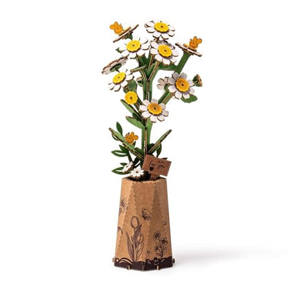 3D Flower Wooden Puzzles for Adults-Chamomile, DIY Wooden Flowers Model Kit Building Set Crafts Birthday Gifts, Artificial Botanical Collection Creative Gift Ideas/Housewarming (101PCS) - style: TW - Chamomile