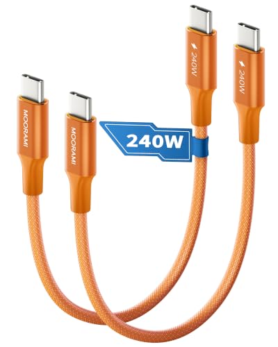 2-Pack 0.5ft 240W USB C to C Cable, Power Bank Pocket Charging | Short 6-Inch Portable Cord | PD 3.1 Fast Charge | For iPhone 17 16 15 Samsung | 48-Braided | 480Mbps Data Transfer - color: Orange, size: 0.5 ft (6 in)