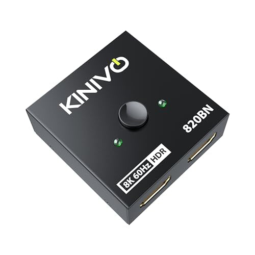 Kinivo 8K HDMI Switch 2 in 1 Out - (Uni-Directional, 8K 60Hz, Ultra HD Switcher Hub, 48Gbps HDMI Hub, HDR10+ Selector, Manual Switching Only) - Compatible with HDTV, PS5/4, Xbox, Projector - size: 8K - 2 Port