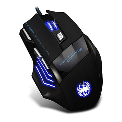 AFUNTA Zelotes Ergonomic 7200 DPI LED Optical Wired Gaming Mouse Mice 7 Buttons Compatible Mac Pro Gamer PC Laptop Desktop Notebook-Black Black(T80)