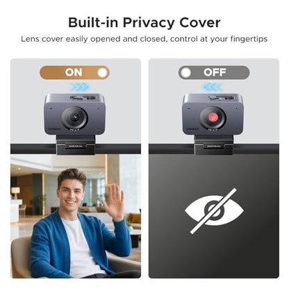 UGREEN FineCam 4K Webcam for PC/Mac, 1080P 60FPS with 1/2.55" CMOS Sensor, Auto Focus, Dual AI Noise-canceling Mics, Portrait Mode for Live Streaming, Conference, OBS, Zoom, Teams, with Privacy Cover