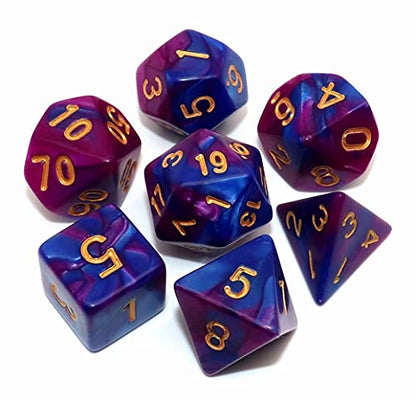 7Pcs Blue Purple DND Dice Set RPG Polyhedral Dice for Dungeon and Dragons MTG D&D D20 D12 D10 D8 D6 D4 - color: Blue & Purple Dice