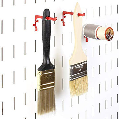 Wall Control Paint Brush Hook and Thread Spool Holder Storage Organizer Pegs Metal Pegboard - (4) Pack of Narrow 3.5-Inch Reach Slotted Peg Hooks for Paint Brushes and Spools (White) - color: White