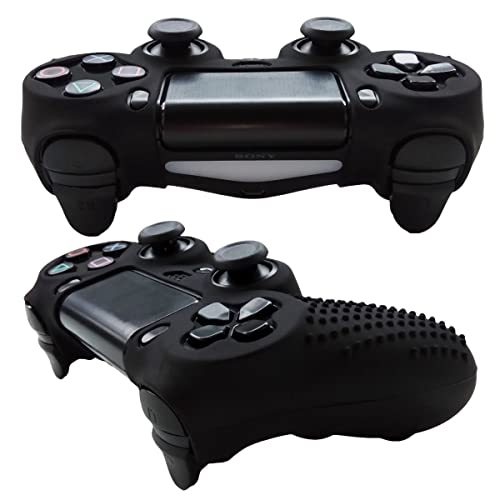 PS4 Controller DualShock4 Skin Grip Anti-Slip Silicone Cover Protector Case for Sony PS4/PS4 Slim/PS4 Pro Controller with 2 Thumb Grips (Black) - color: Black