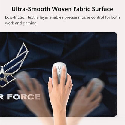 US Air Force Patriotic Large Mouse Pad, Navy Blue Military Veteran Desk Mat | Keyboard Mat Stitched, 31.5" x 11.8", Anti-Slip Base Smooth Surface - color: Vibrant Design J09K