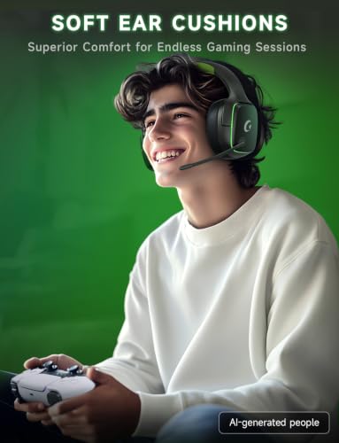 Gvyugke 2.4GHz Wireless Gaming Headsets for PS5, PS4, PC, Switch - Bluetooth 5.3 Gaming Headphones with Noise Canceling Mic, 7.1 Surround Sound, 70H Battery, Blue Lighting - Black Green - color: Black Green