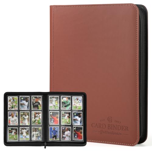 9 Pockets Card Binder,Premium Zip Trading Card Binder,540 Double Sided Pocket PU Collection Binder, Collector Album, Card Folder for MTG, TCG, Business Cards.(BROWN) - color: brown, size: 9 Pocket 540