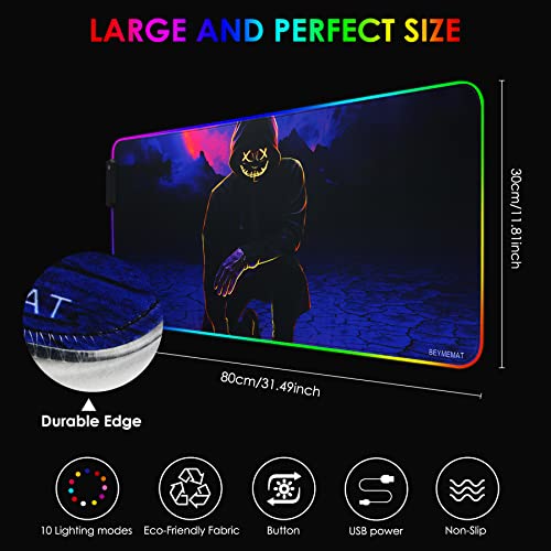 RGB Gaming Mouse pad LED Mouse mat Animated Mousepad Large Mice Pads with Waterproof Surface and Anti-Slip Base -10 Colors Modes with XL size-31.5x11.8x0.16 inches (8030 Dancer)