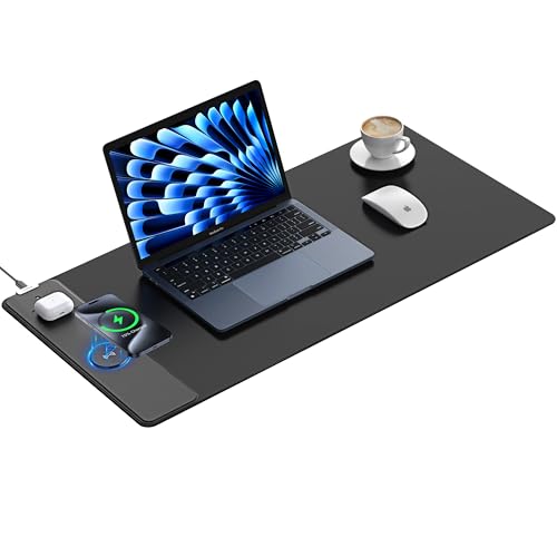 TopMade Wireless Charging Mouse Pad, Waterproof Gaming Mousepad with Ultra-Smooth Surface, Non-Slip Base, 31.5"x15.75" XXL Large Desk Pad, Classic Black Computer Desk Mat for MacBook, PC, Laptop - color: Black-31.5"x15.8"