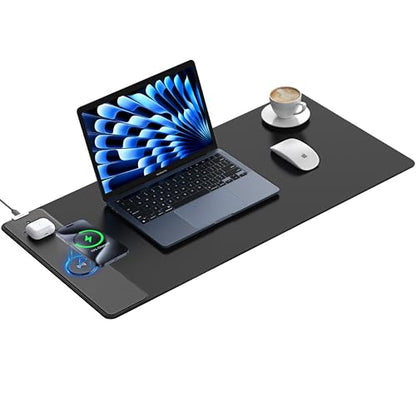 TopMade Wireless Charging Mouse Pad, Waterproof Gaming Mousepad with Ultra-Smooth Surface, Non-Slip Base, 31.5"x15.75" XXL Large Desk Pad, Classic Black Computer Desk Mat for MacBook, PC, Laptop - color: Black-31.5"x15.8"