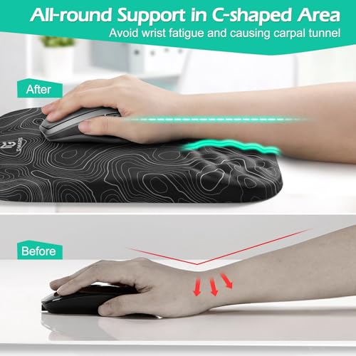 Gimars Upgrade Ergonomic Mouse Pad Wrist Rest with Memory Foam Massage Bump, Enlarge [ 30% Larger Moving Space] Mouse Pad Wrist Support with Nonslip PU Base for Laptop, Computer, Gaming & Office - color: Map-square