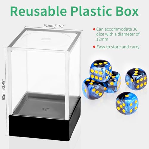 36 of Pack 12MM 6 Sided MINI Dice Set,Two Colours D6 Game Dice Set, 6 Sided Standard Dices for Yahtzee, Bunco or Teaching Math,with Portable Plastic Box(Blue Black) - color: Blue Black Swirl