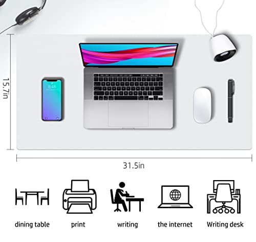 Aothia Double-Sided PU Leather Desk Pad - Non-Slip Large Mouse Pad & Desk Mat for Office, Home - Waterproof, Easy to Clean, Durable Dual-Sided Surface (31.5" x 15.7", White) - color: White, size: 31.5" x 15.7"