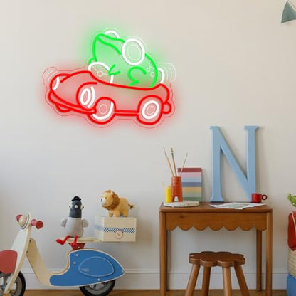 Frog Car Neon Sign Frog Driving Car Neon LED Light Cute Animal Toad Light Sign for Wall Decor Man Cave Game Room Playroom Zoo Party (12.6 * 16.54In) - style: Frog Car