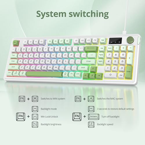 Owpkeenthy 96% Wireless Green Keyboard with Knob, 98 Keys Silent Gasket Mouted Mechanical Feeling Membrane Gaming Keyboard 3-Mode Wired/Bluetooth 5.0/2.4G for Win/Mac(98 Green) - color: 98 Green