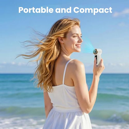 Portable Fan Handheld Mini, 6-Speed Turbo Power USB Rechargeable Personal Cooling Fan with LED Display, Small Travel Fan for Outdoor Camping Hiking, White - color: White
