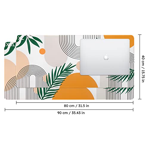 iCasso Extended Gaming Mouse Pad (35.4x15.7 in), Game, Office | Large 3mm Non-Slip Rubber Base Mousepad with Stitched Edges, Waterproof Keyboard Mouse Mat Desk Pad for Work, Home-Elm Leaf - color: Elm Leaf