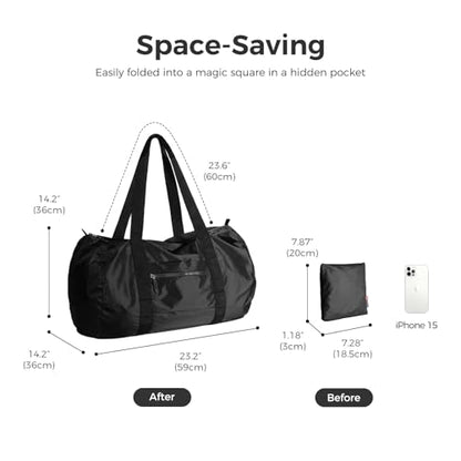 pack all Lightweight Travel Duffel Bag, 45L Foldable Weekender Bag | Ultralight, Packable, Water-Resistant, Tear-Resistant Nylon, YKK Zipper, Luggage Sleeve, For Travel, Camping, Gym, Black - color: Black, size: 45L