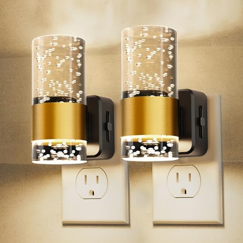 L LOHAS LED Night Light,Dimmable Night Lights Plug into Wall, 2 Pack Acrylic Nightlight with 0-100 LM Adjustable Brightness, 3000K Plug in Night Light with Dusk to Dawn Sensor, for Bathroom Hallway - color: Gold Ring-3000K, size: 2 Pack