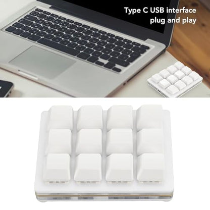 12 Key Programmable Macro Keyboard, One Handed Mechanical Gaming Keypad with Hot Swappable Red Switches, USB C Wired Mini Macropad for PC, Customizable RGB Backlit - color: White